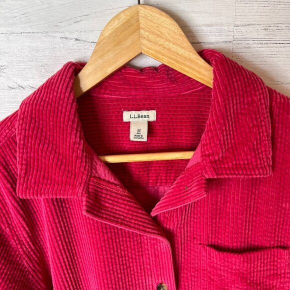 L.L. Bean Shacket Womens Size Medium Hot Pink Corduroy Button Down Cotton Fall - Picture 6 of 16